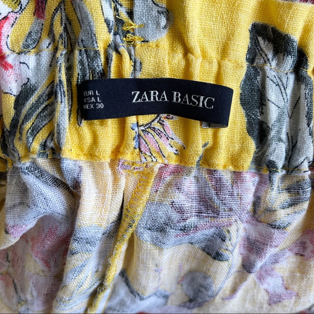 Zara Basic Yellow Floral High Waist Paperbag Style Linen Shorts Women’s Size L - Picture 10 of 13